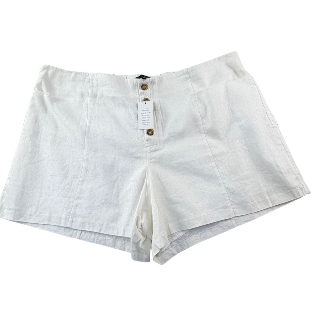 Cream Linen Blend Shorts Womens 26W High Rise Tailored Minimal Chic Summer‎ New